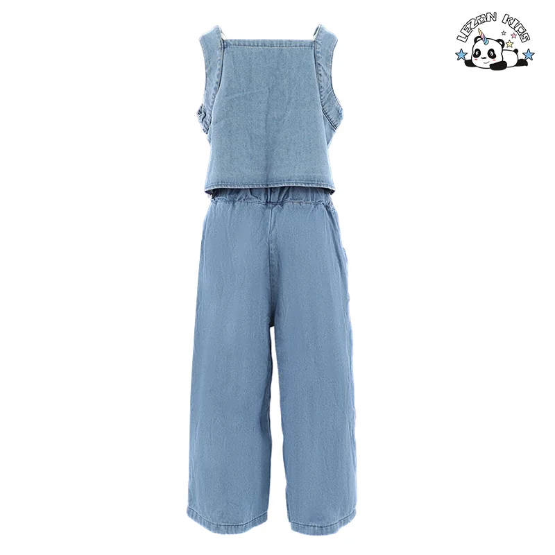 LEZONKIDS - Conjuntos de Roupas de Verão para Meninas Pequenas de Denim Casual com Flores Impressas Personalizadas de Alta Qualidade por Atacado
